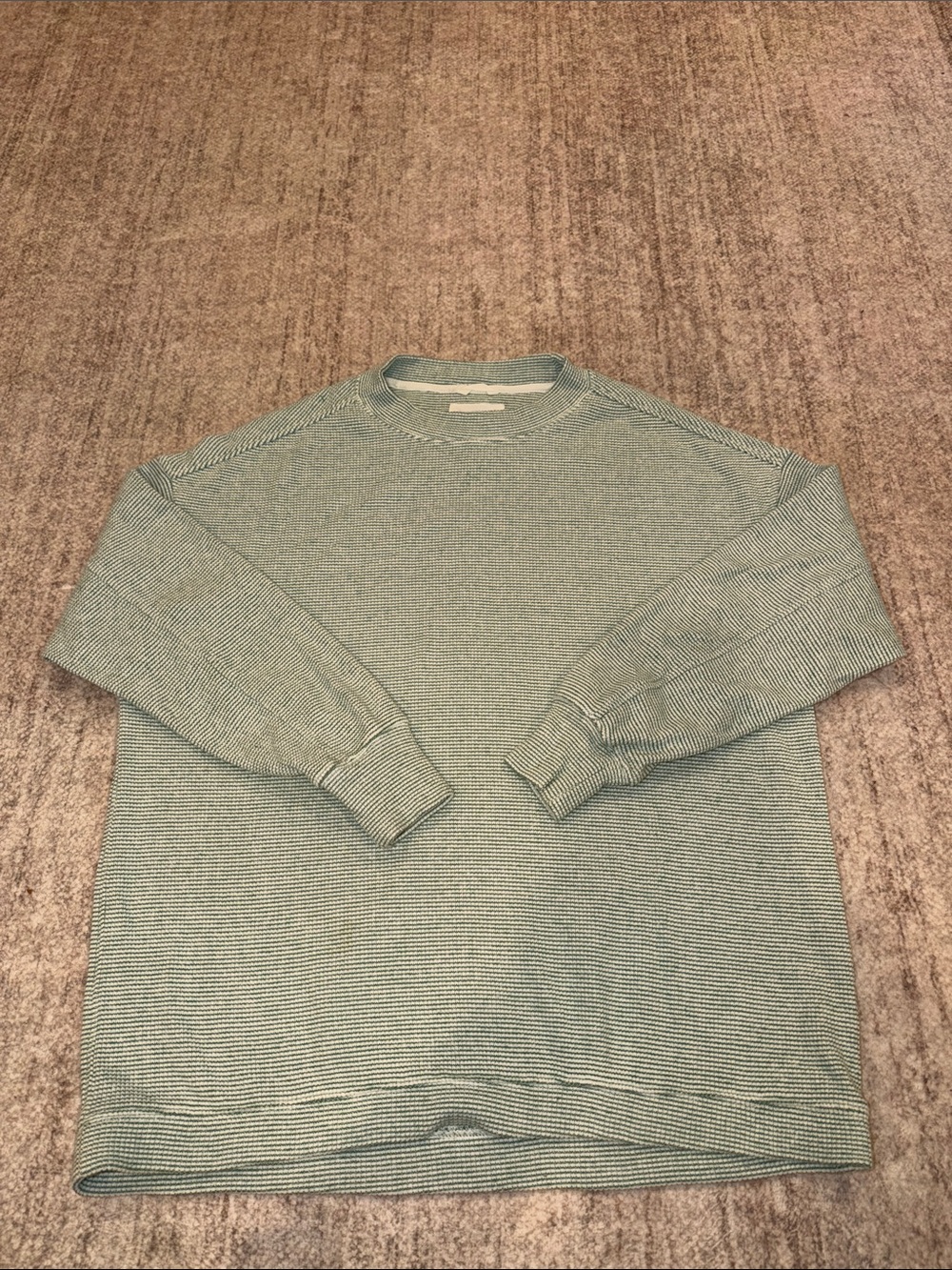 aerie Light Sage Crewneck Sweatshirt - Subtle Striped Knit
